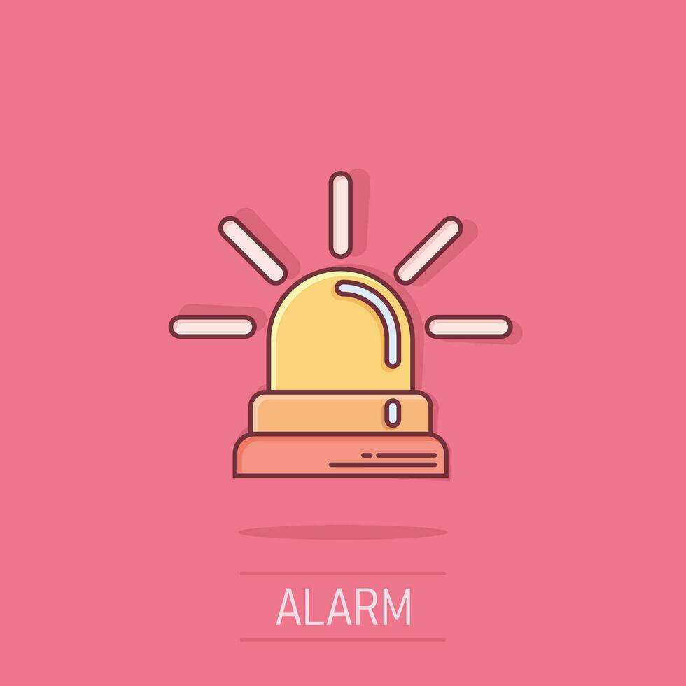 Emergency siren icon in comic style. Police alarm vector cartoon illustration on isolated background. Medical alert business concept splash effect.