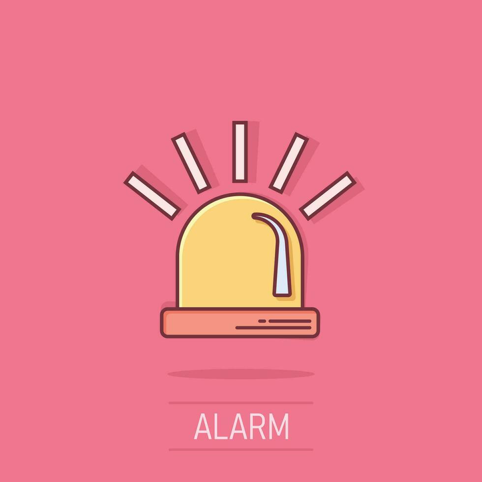 Emergency siren icon in comic style. Police alarm vector cartoon illustration on isolated background. Medical alert business concept splash effect.