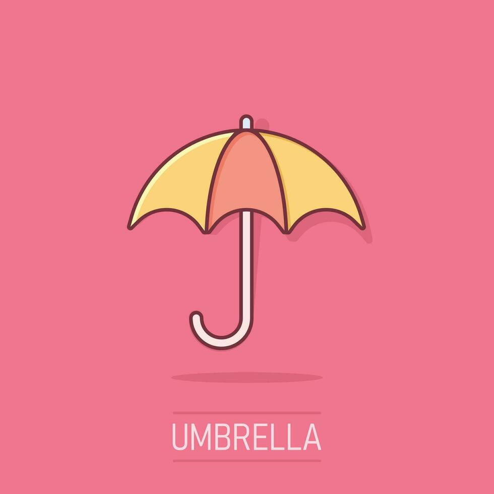 Umbrella icon in comic style. Parasol vector cartoon illustration on isolated background. Umbel business concept splash effect.