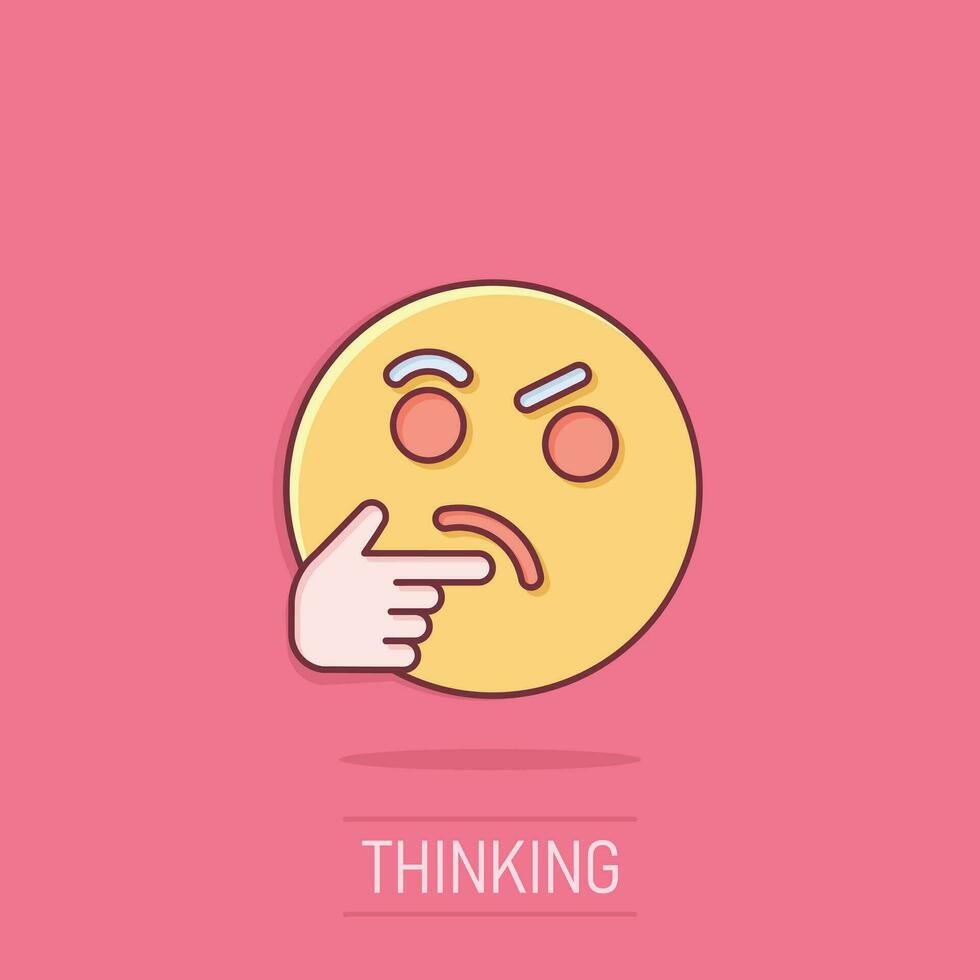 Thinking face icon in comic style. Smile emoticon vector cartoon illustration on isolated background. Character splash effect business concept.