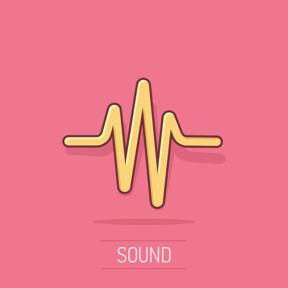 Sound wave icon in comic style. Heart beat vector cartoon illustration on isolated background. Pulse rhythm splash effect business concept.