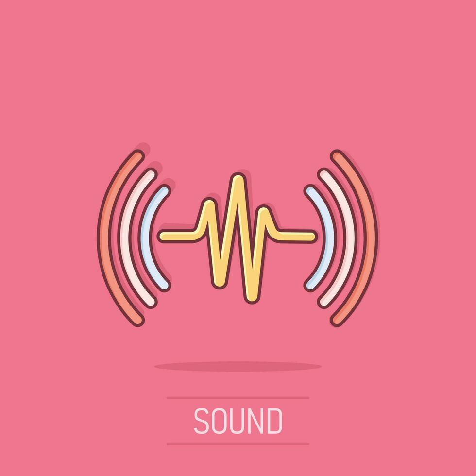 Sound wave icon in comic style. Heart beat vector cartoon illustration on isolated background. Pulse rhythm splash effect business concept.