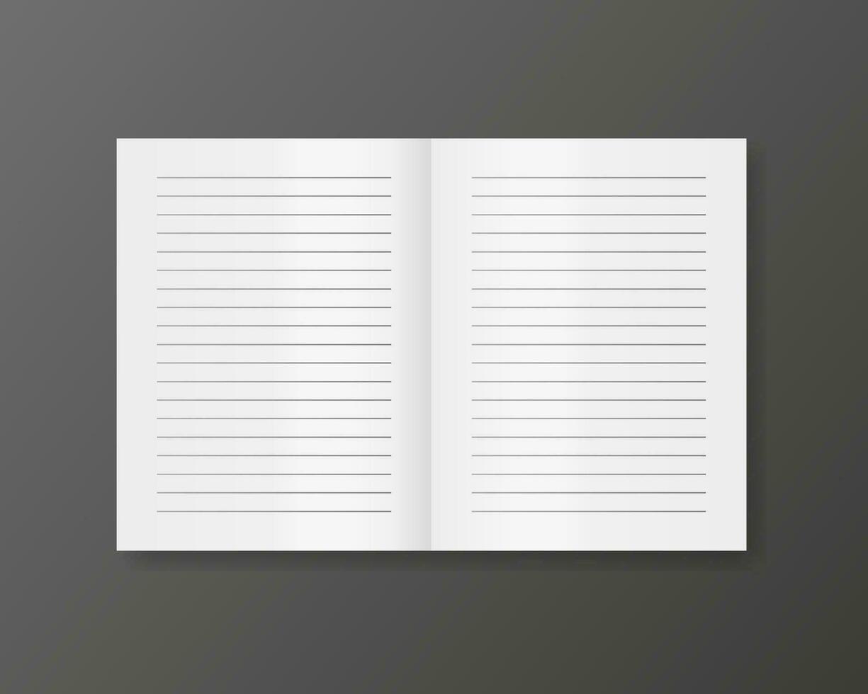 Note page mockup for cover design. Business design. Poster design. White background. Business card. Book page. Vector illustration.