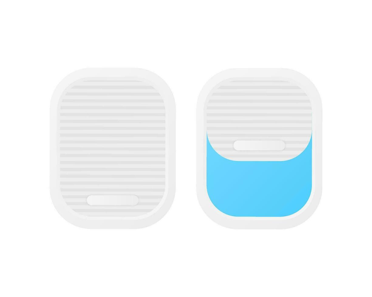 Airplane window template inside and outside view, airliner porthole. vector