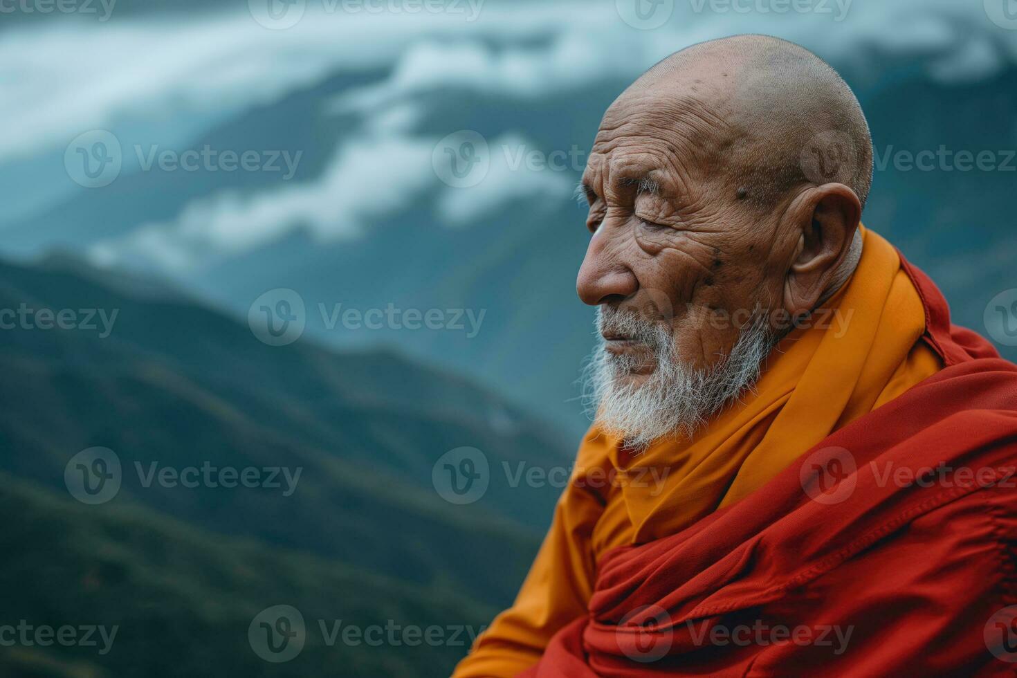 AI generated portrait of an elderly Buddhist monk photo