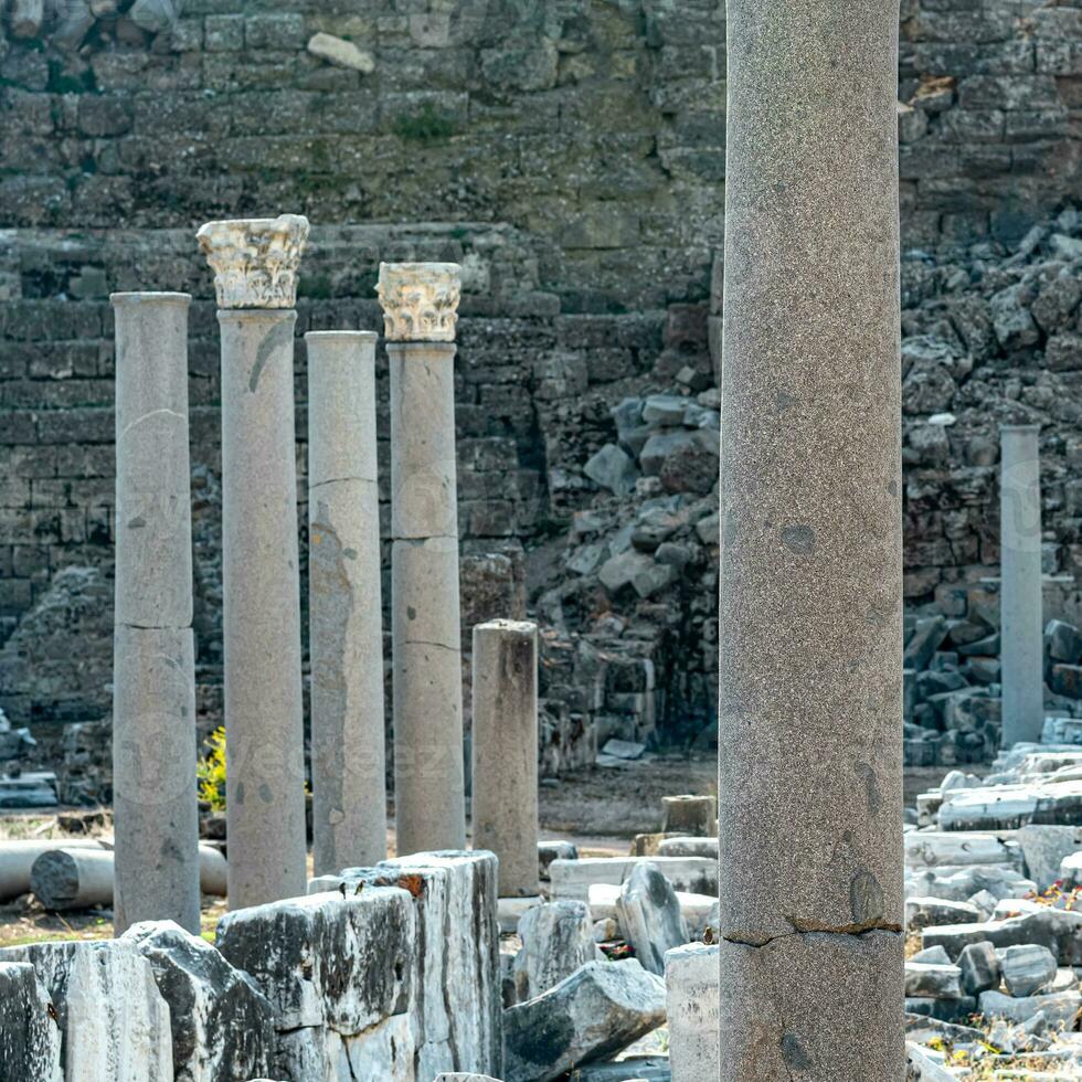 ruins of the ancient theater in Side, now Manavgat, Turkey photo