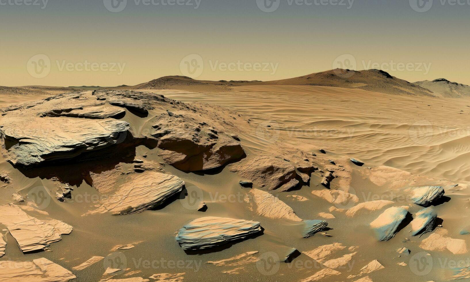 AI generated scientifically reliable view of the planet Mars, view from the surface photo