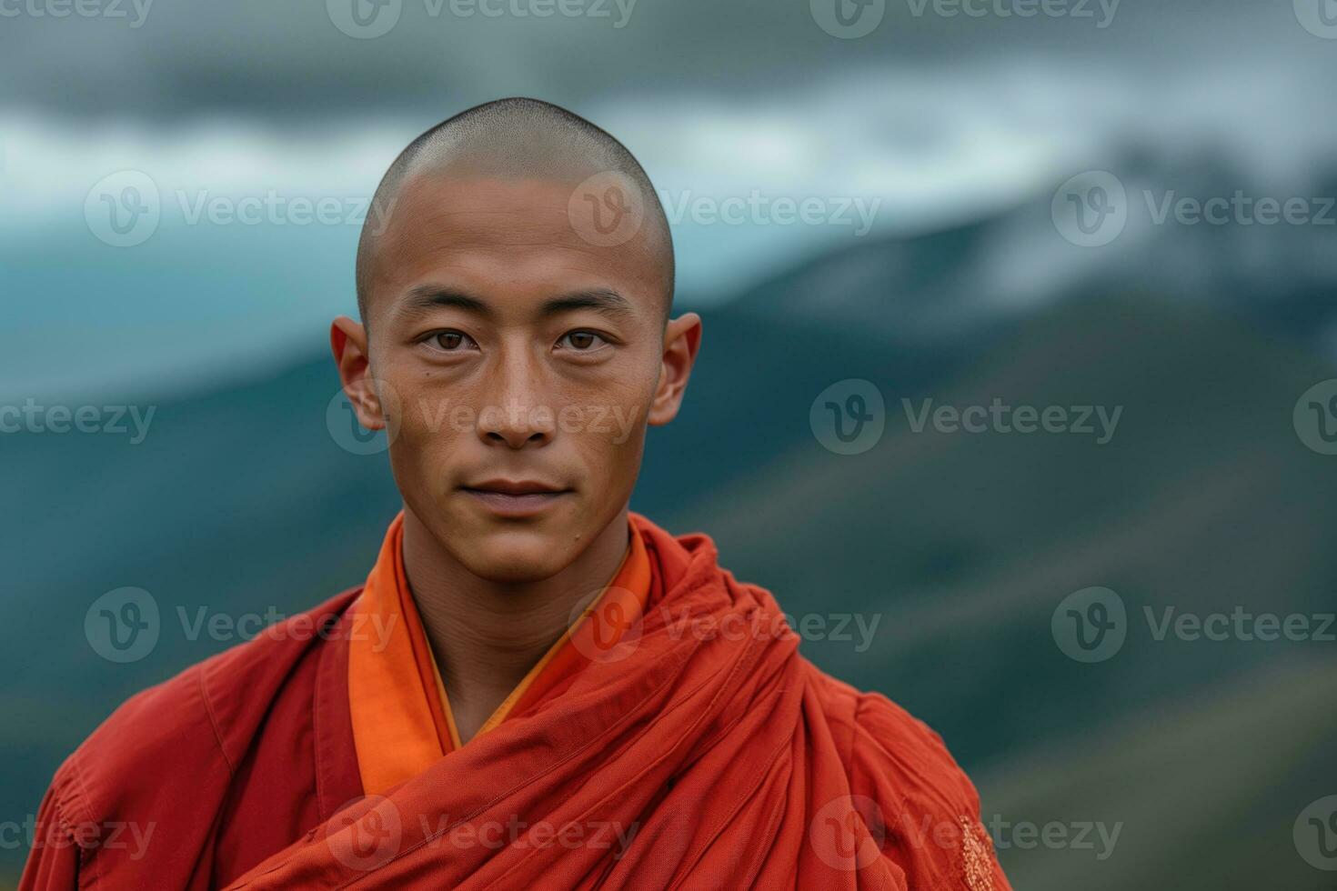 AI generated portrait of an young Buddhist monk photo