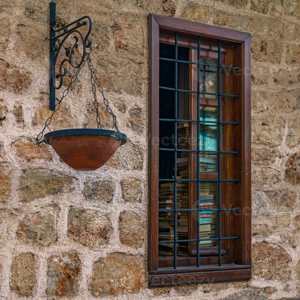 Library window in an old building photo