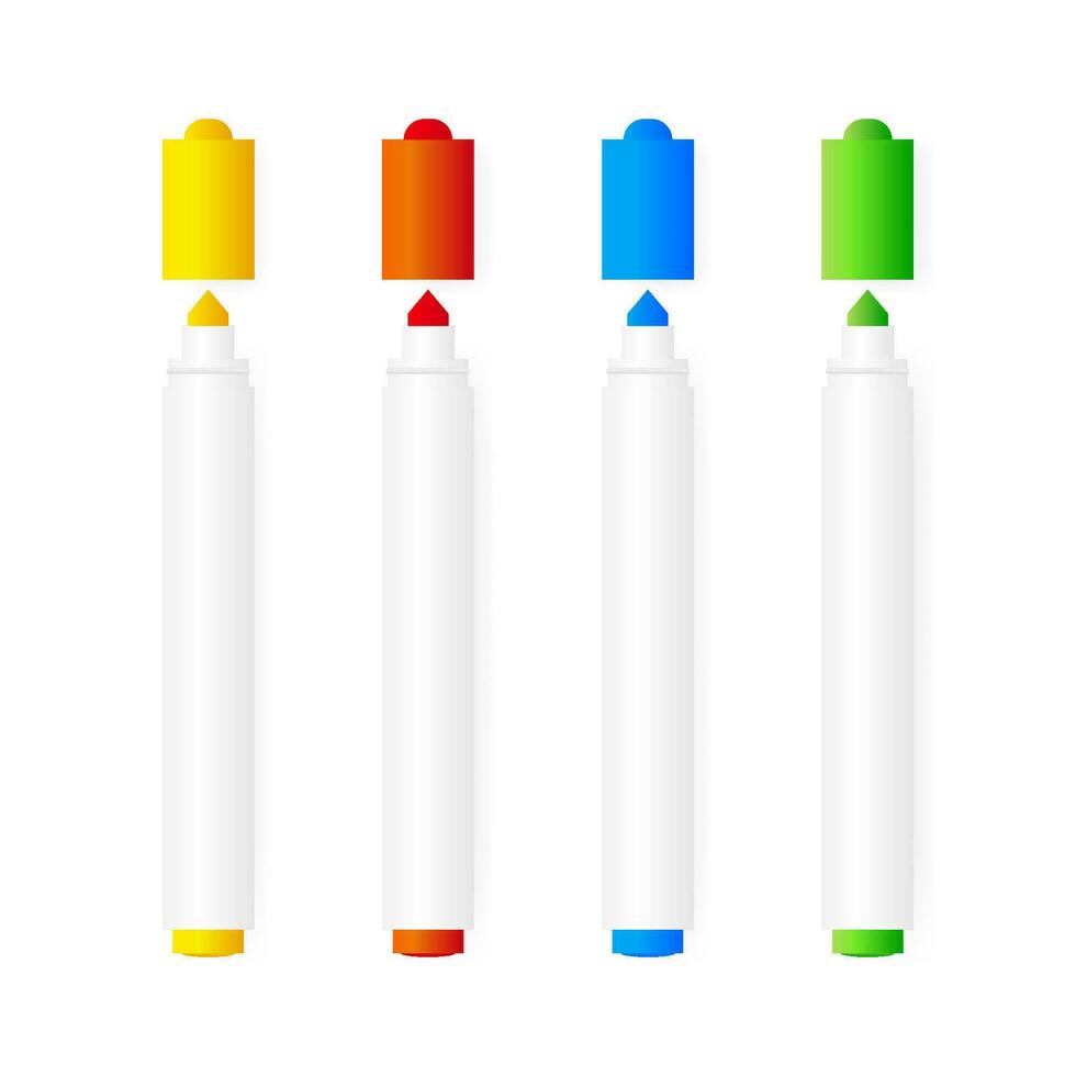 Paper art different color felt-tip pen set on white background. Vector illustration.