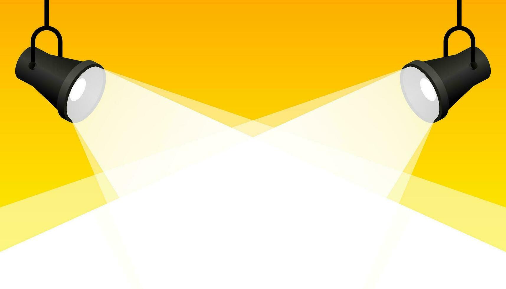 Spotlight shining on white background. Glowing on wall. Vector illustration.