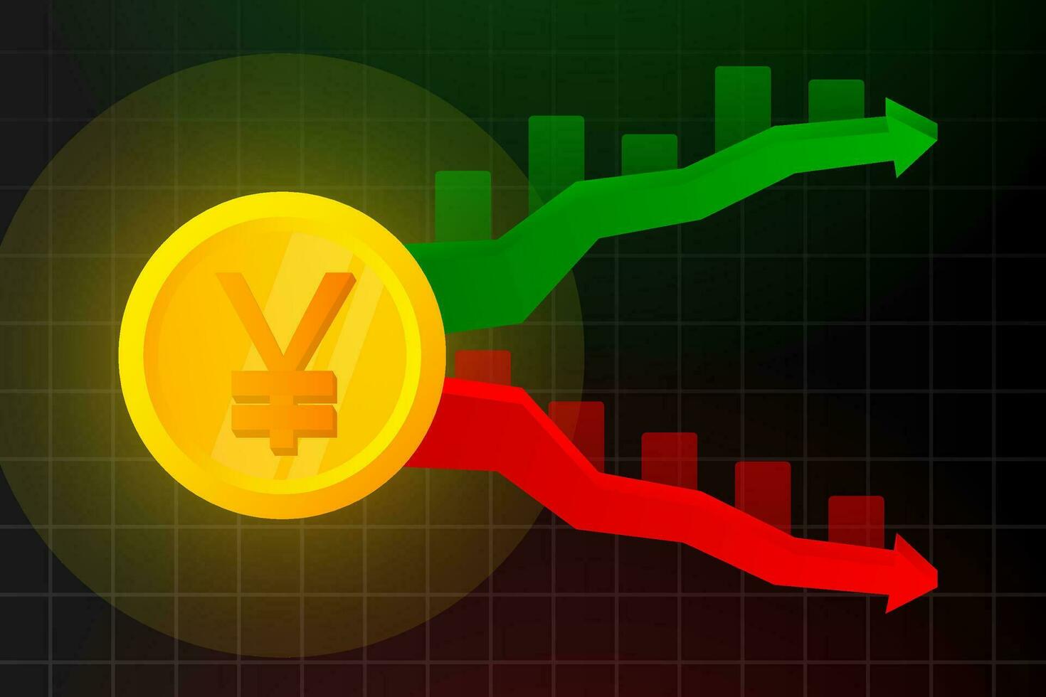 Yen up and down, Stock online trading. Technical analysis candlestick chart. Stock exchanges index vector