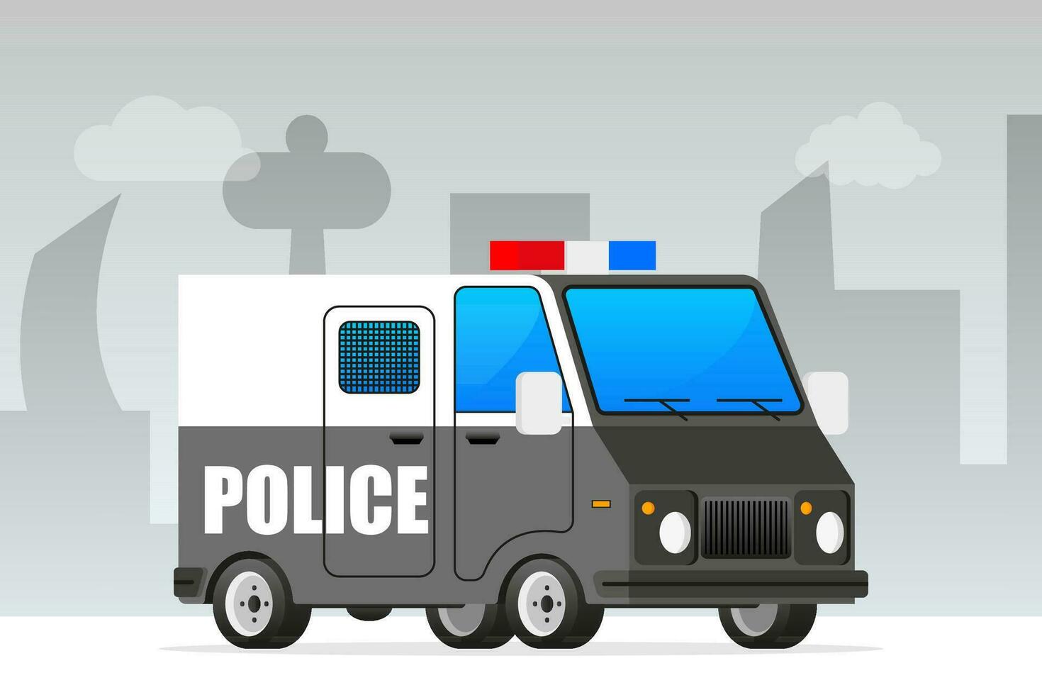 Black police car. Police transport. Vector illustration.