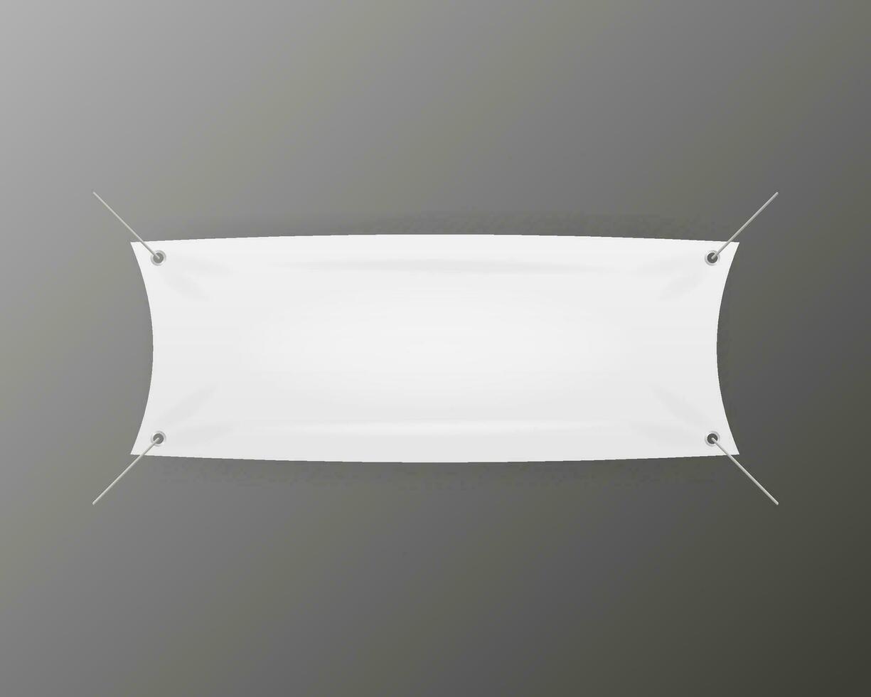 White realistic flag on gray transparent background. Poster design. Vector illustration.