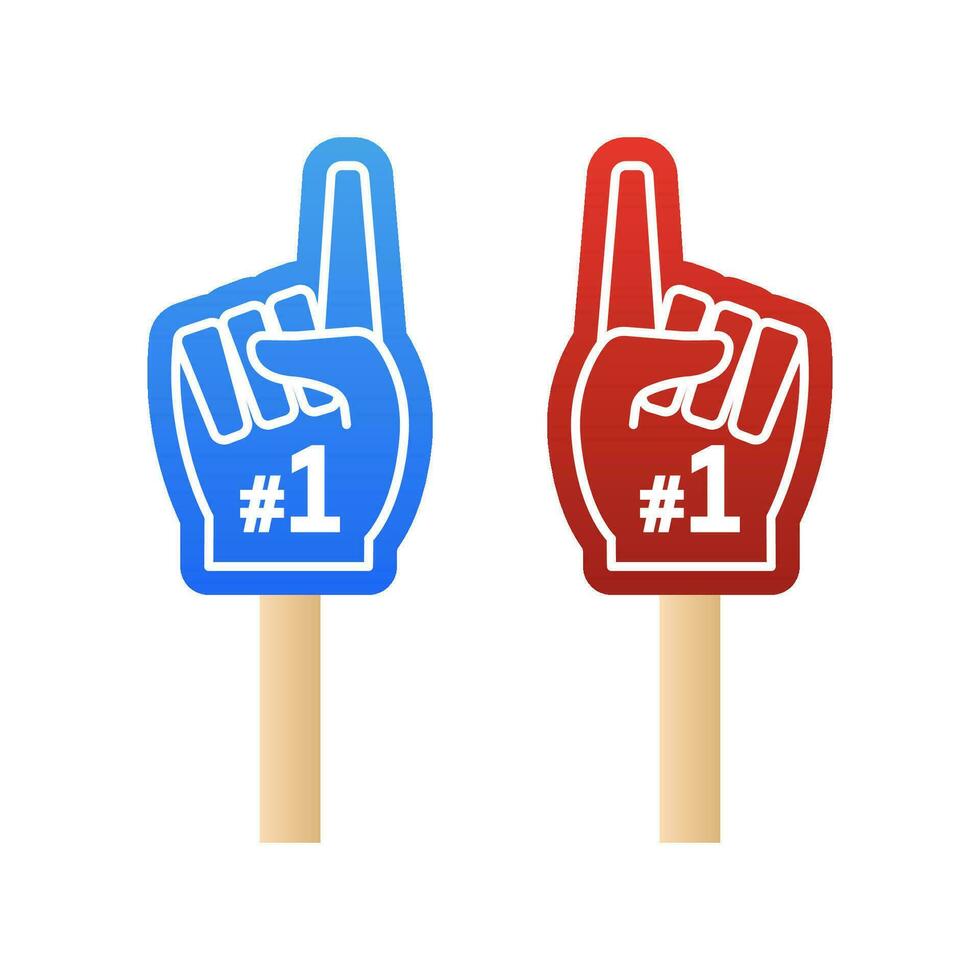 Bright colorful set of foam fingers. Number one and best. vector