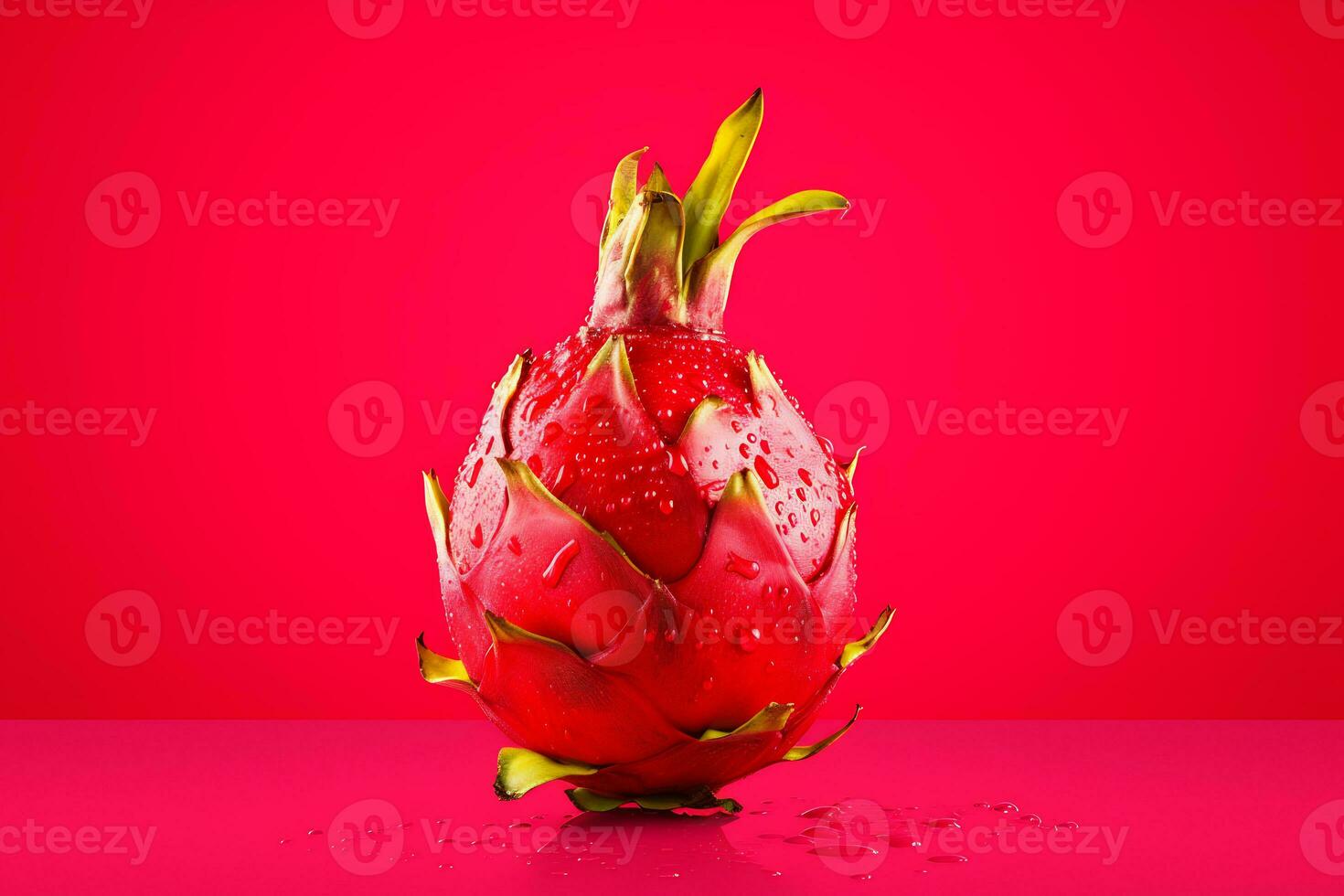 AI generated A dragon fruit on a plain red color background photo