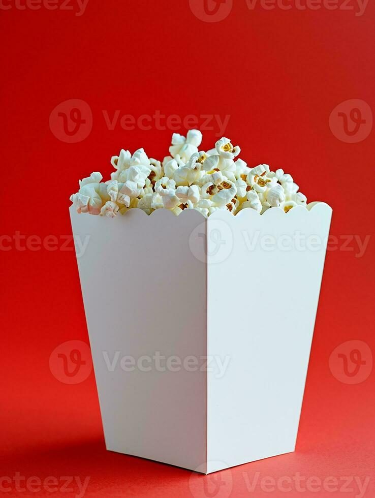 AI generated blank pop corn box mockup in plain red isolated background photo