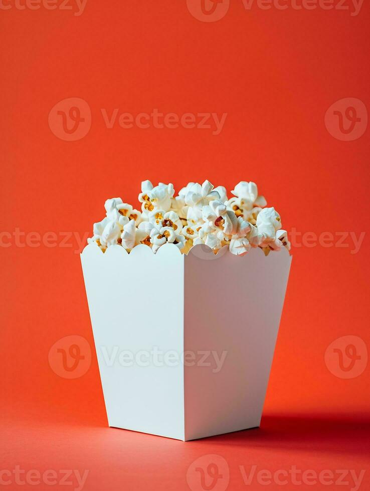 AI generated blank pop corn box mockup in plain red isolated background photo