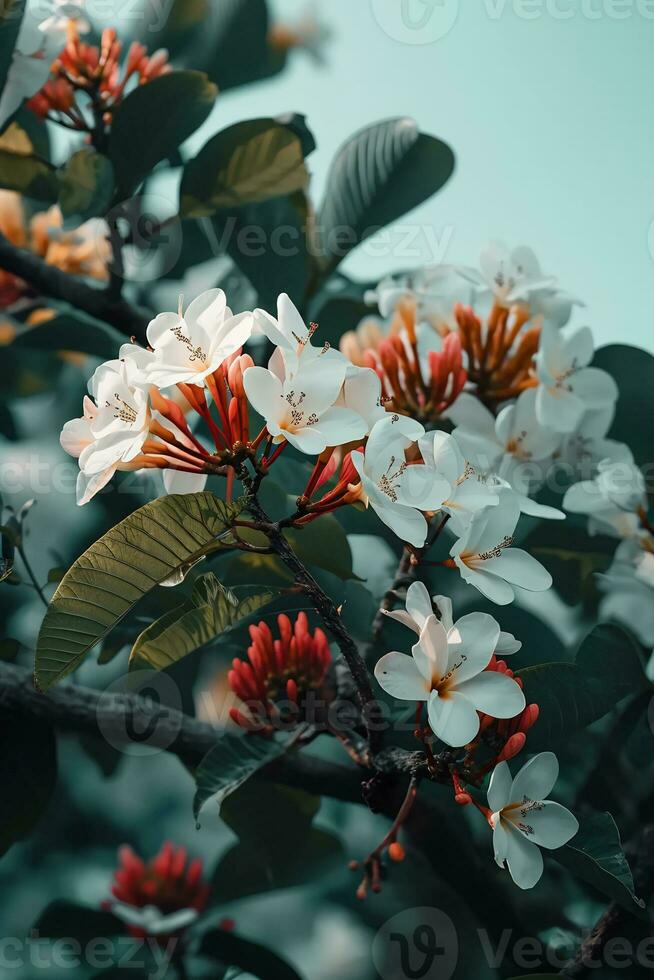 ai generado un manojo de flores ese son en un árbol foto