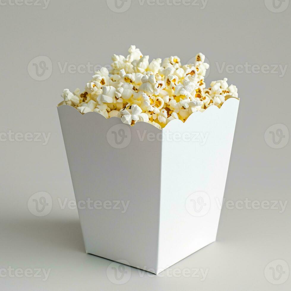 AI generated blank pop corn box mockup in plain white isolated background photo