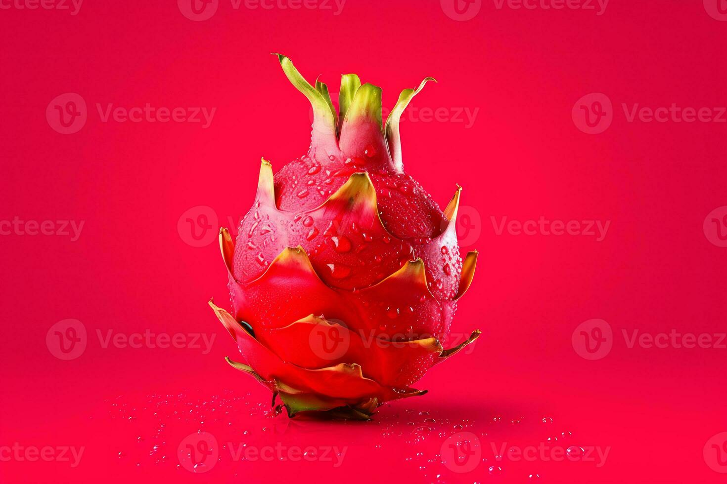 AI generated A dragon fruit on a plain red color background photo