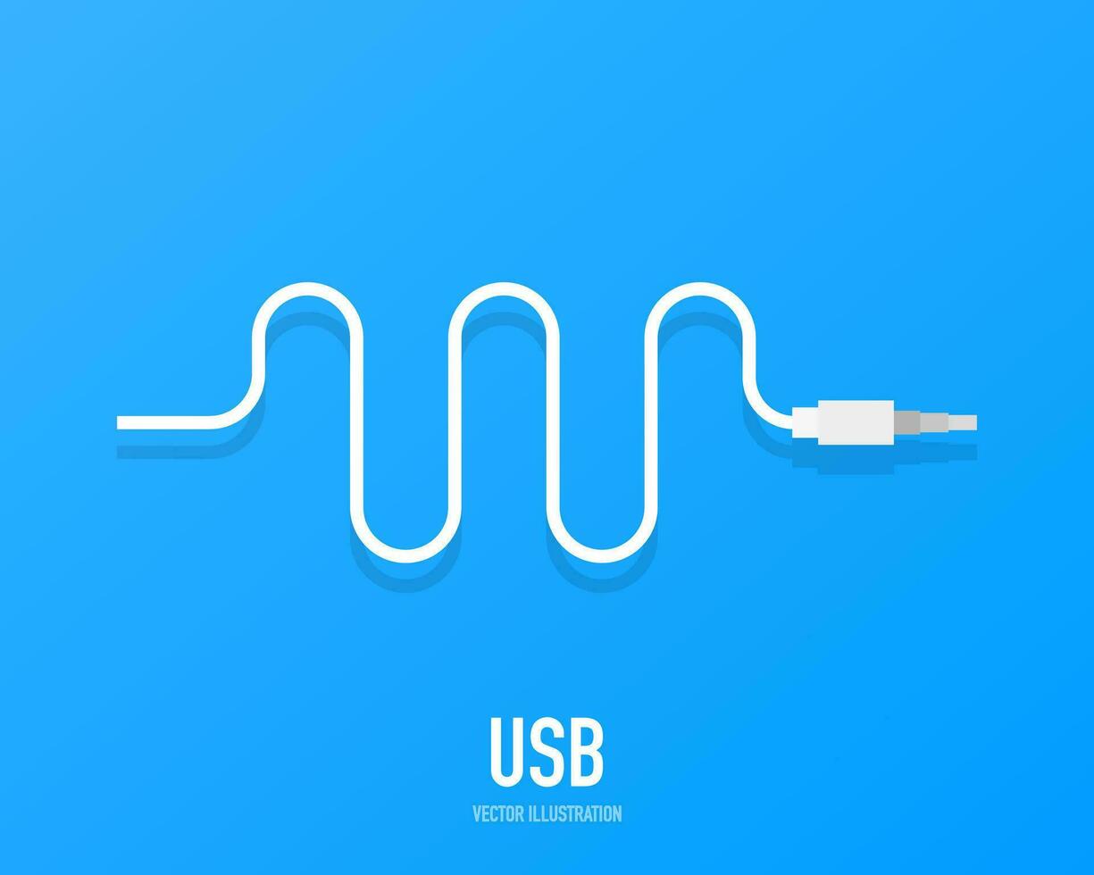 poder concepto antecedentes diseño, USB blanco cable , aislado en un azul antecedentes. vector