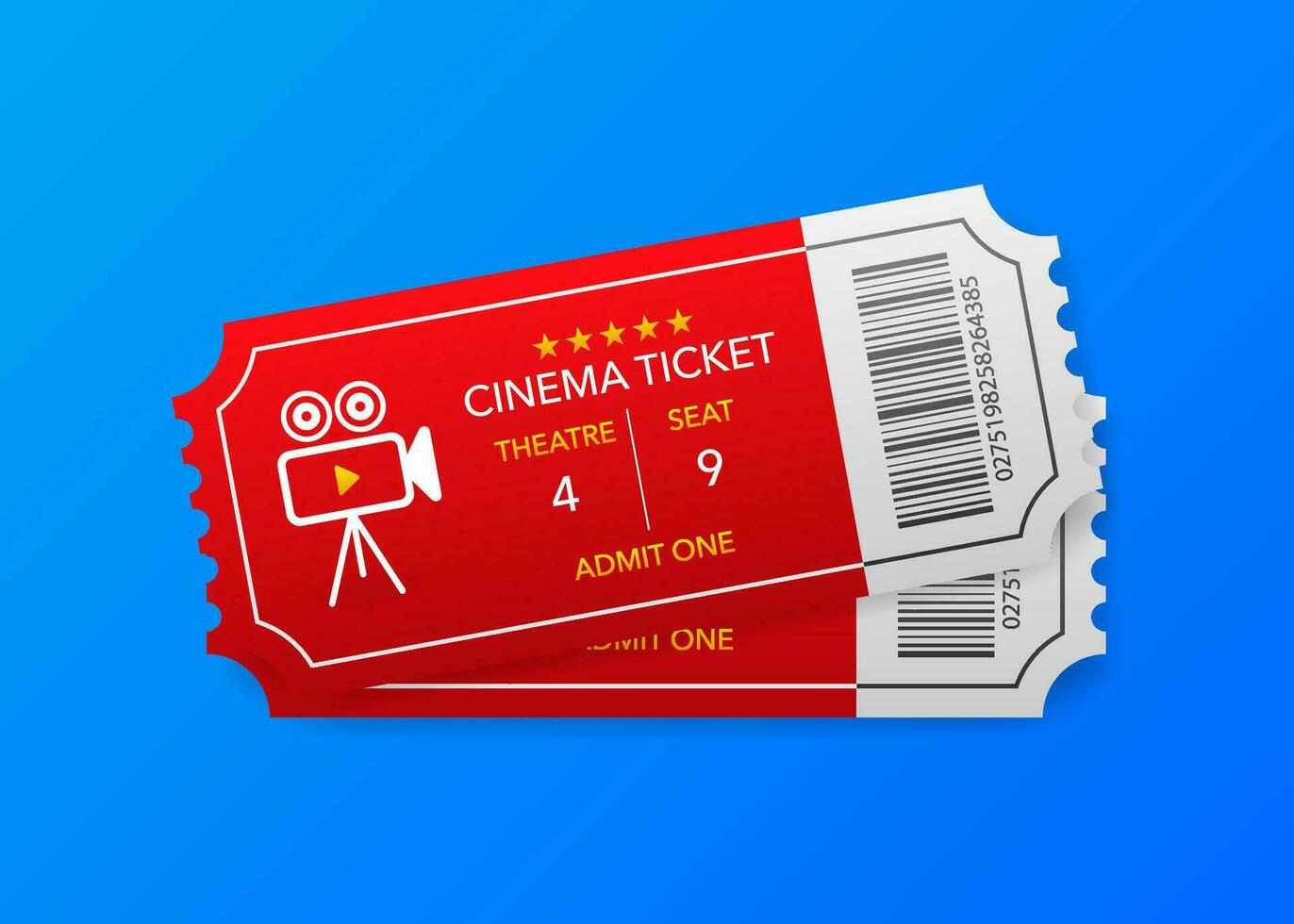 Cinema ticket isolated on blue background. Vector illustration.