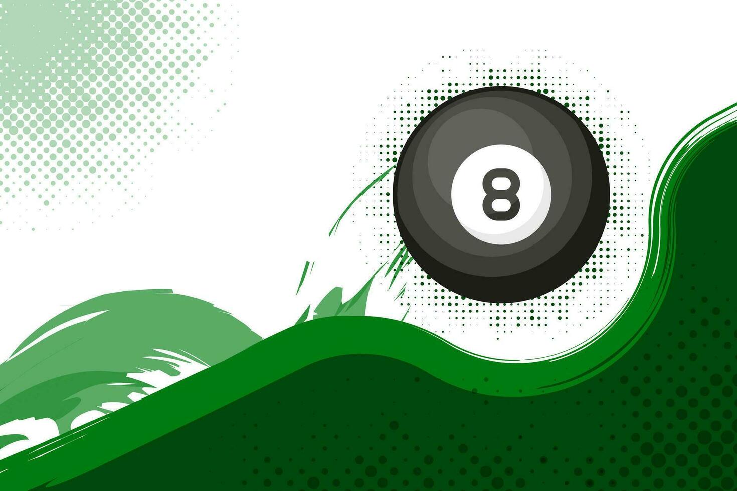 A flying billiard ball abowe green flat wave. Abstract background vector