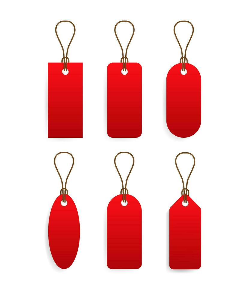 Red price taq with small ribbon, Price taq set, sale and discount. vector
