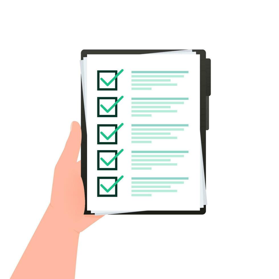 Checklist clipboard, check list and check marks. To-do list, survey. Online exam. vector