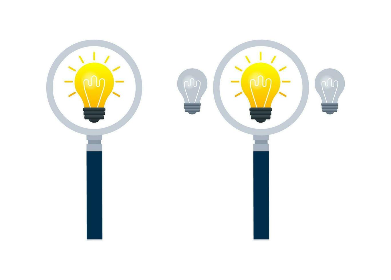 Search idea. Magnifying glass icon. Ideas Analysis. Light bulb. vector