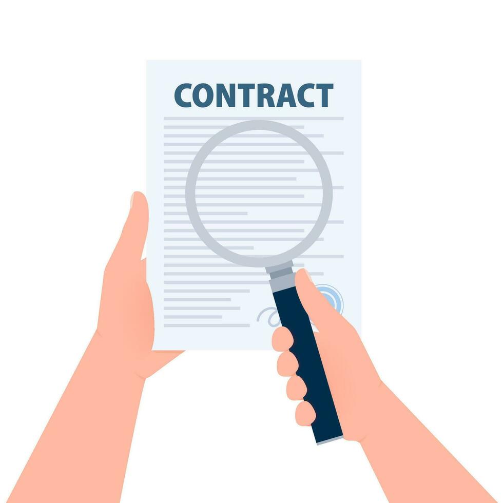 Contract review document form. Sign contract. Vector illustration.