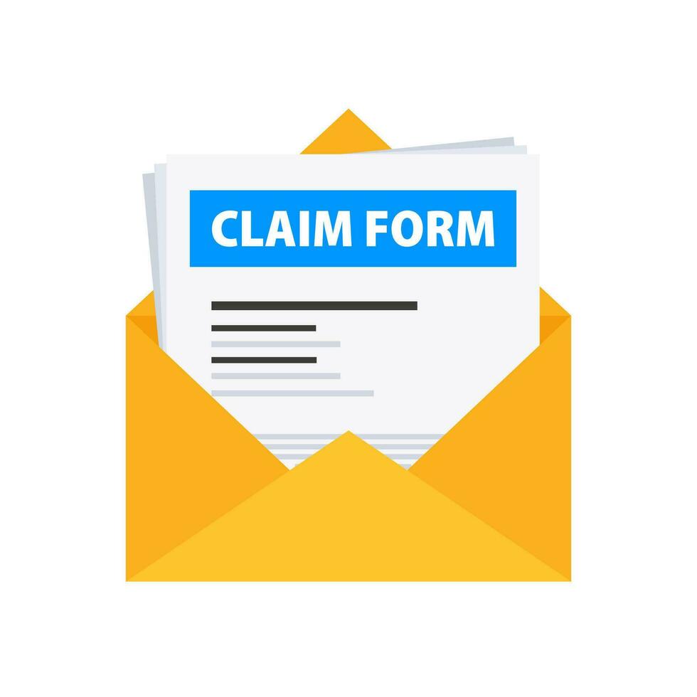 Claim form document in mail. Insurance application form. Accident Snd insurance vector