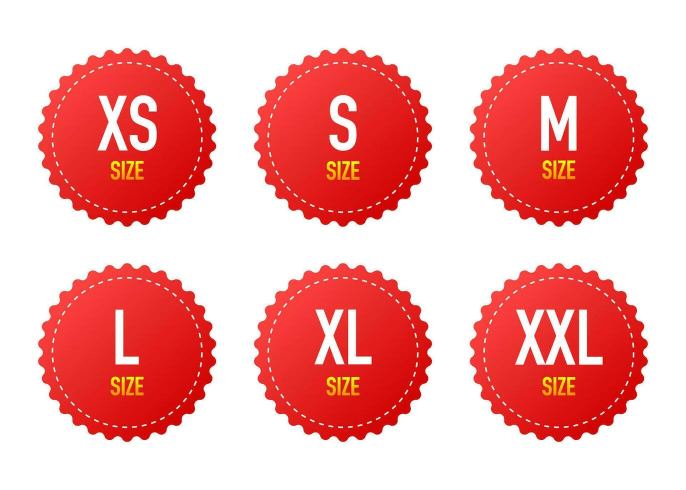 Collection of clothing size labels isolated on white background. Vector illustration.