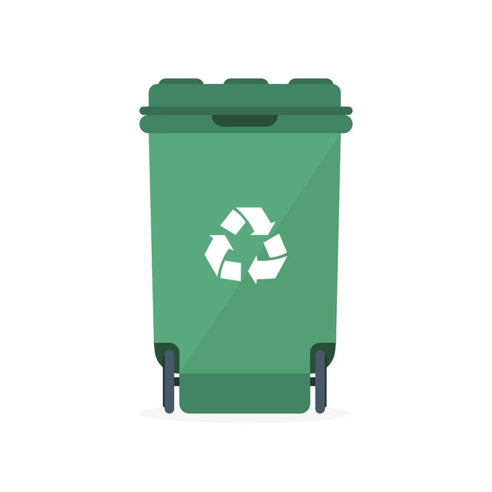 Different colored recycle waste bins vector illustration, Waste types segregation recycling.