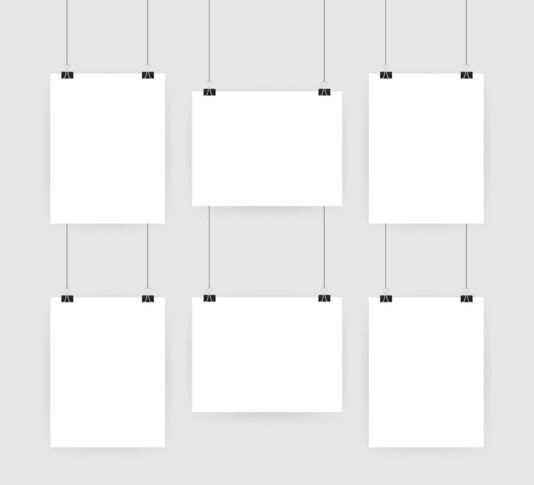 Set of multicolored binder clips on a piece of paper on a transparent background. Clerical clothespin on a transparent background vector