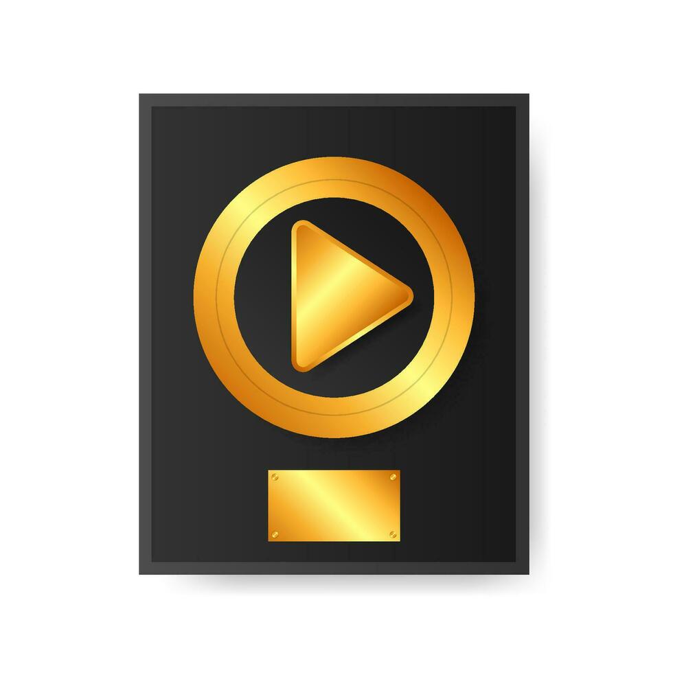 Gold vinyl in frame on wall. Collection disc, template design element. vector