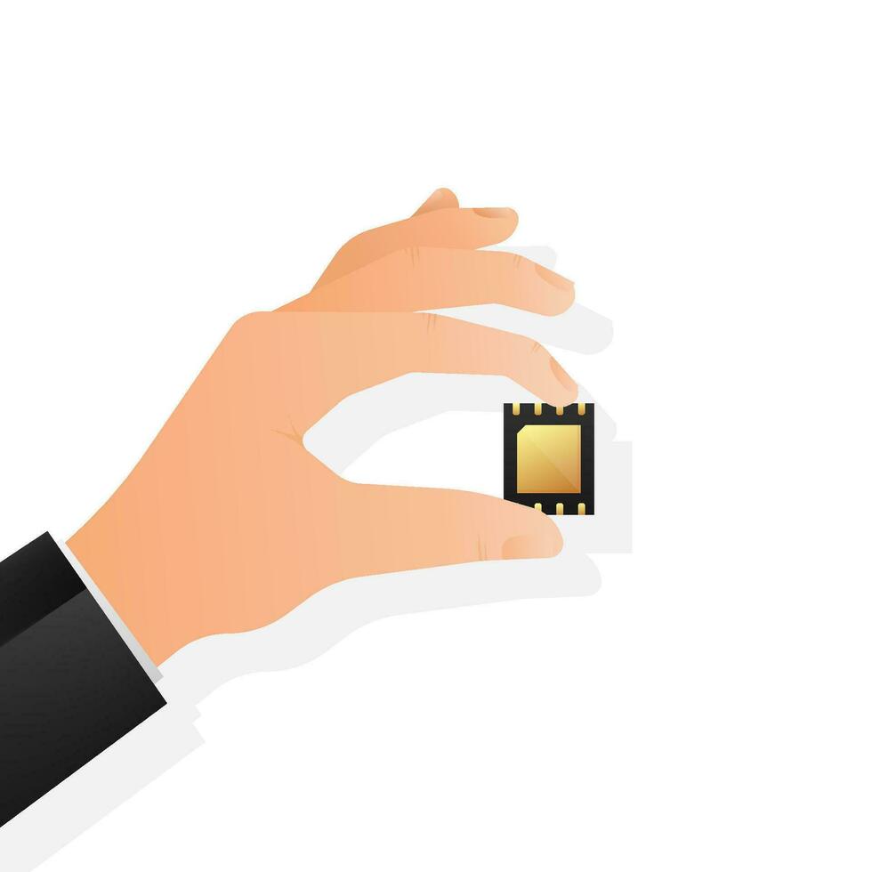 Flat icon with sim in hand. Hand holding mobile phone. vector