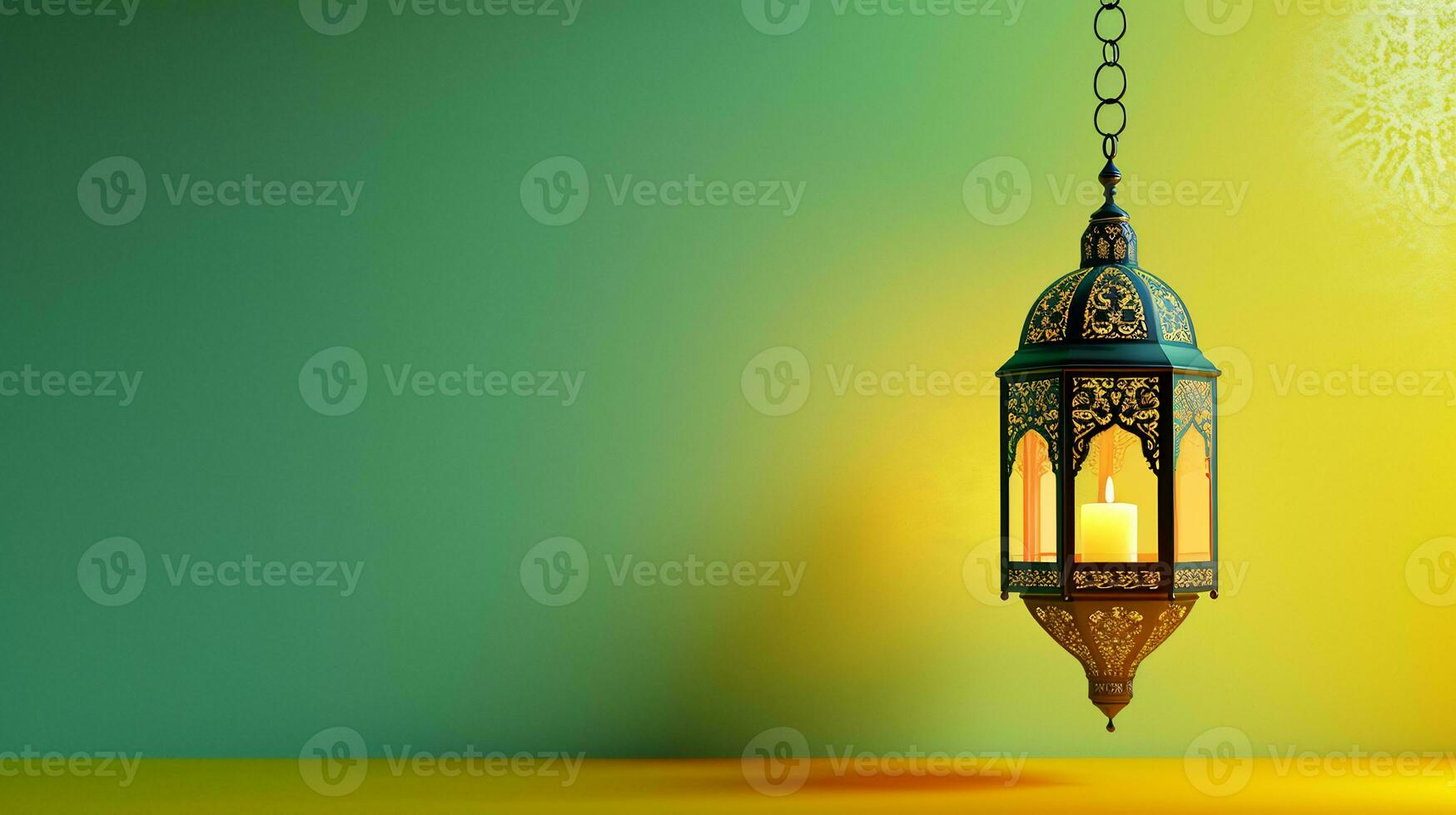 AI generated a copy space background themed Eid Al-Fitr with hanging lantern photo