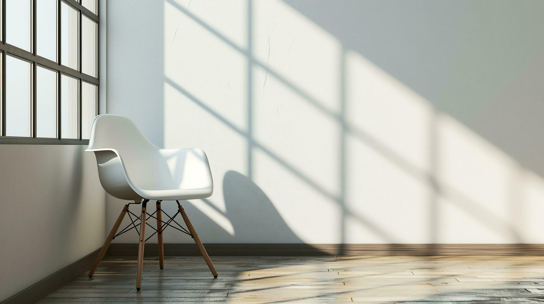 AI generated a white chair sitting in an empty room next to a white wall photo