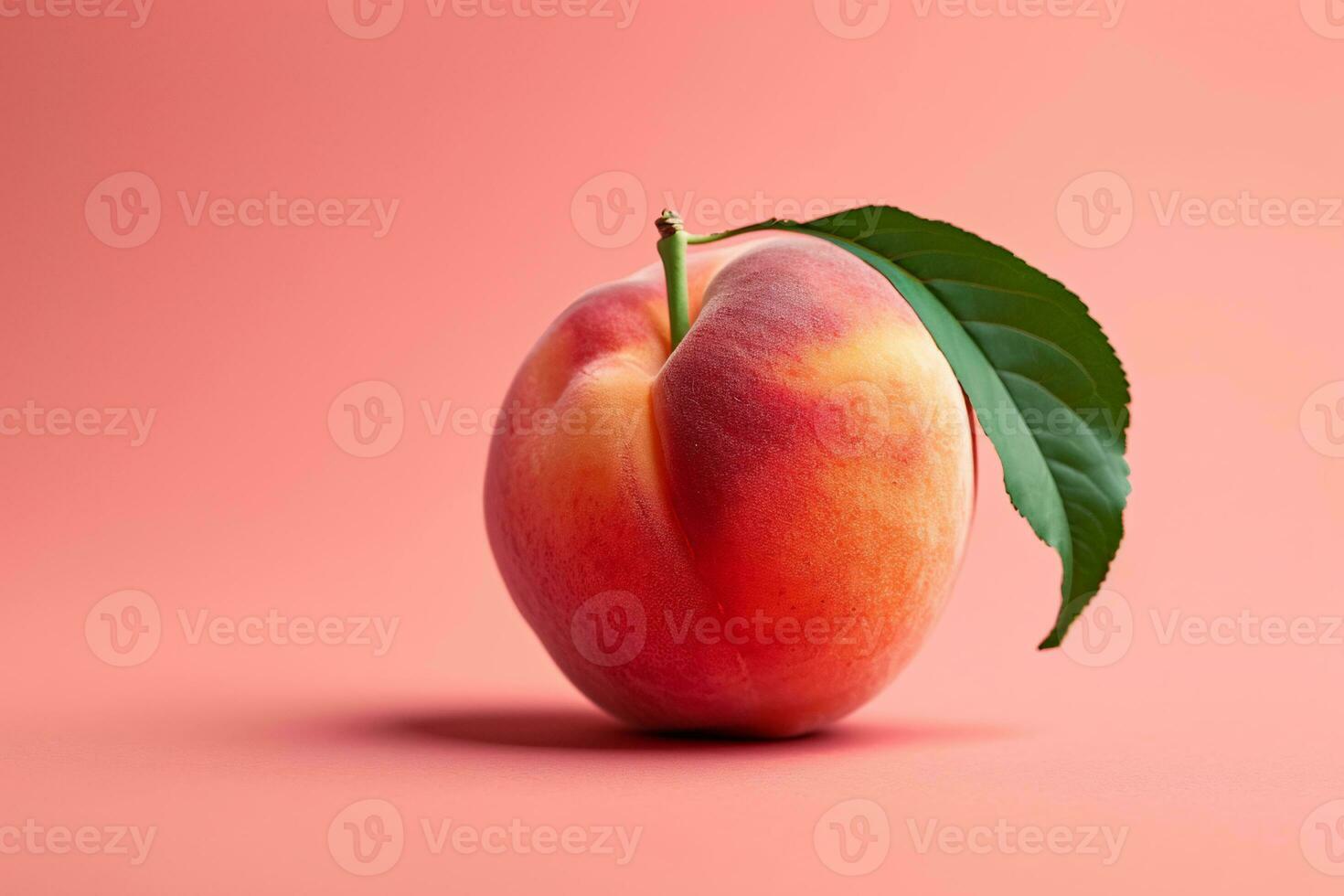 AI generated a peach fruit with on a peach color plain background photo