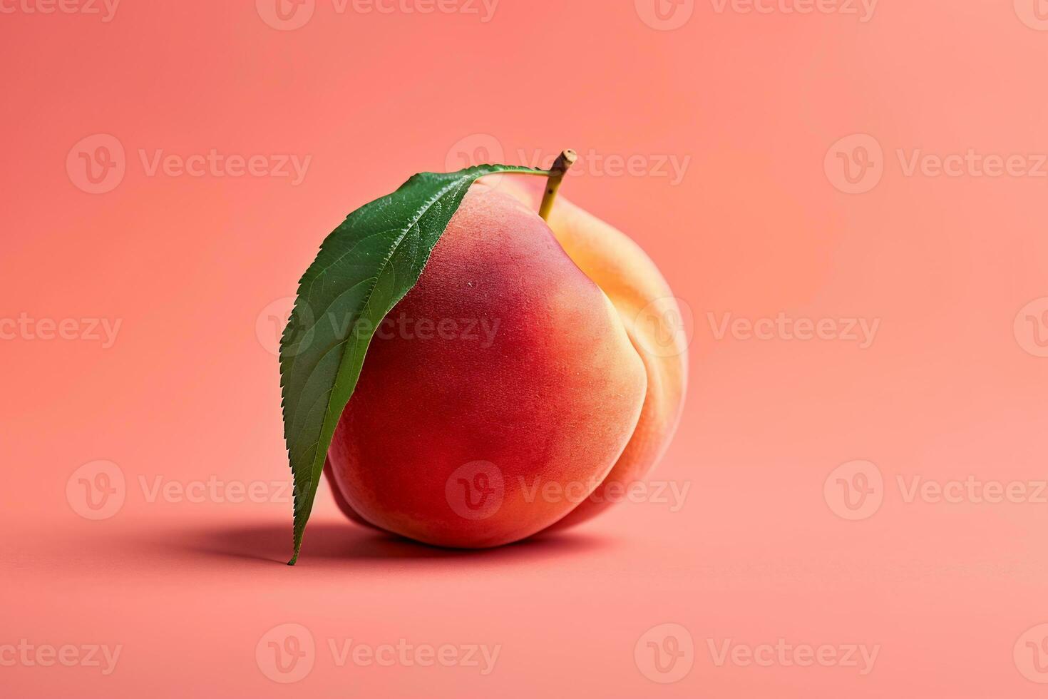 AI generated a peach fruit with on a peach color plain background photo