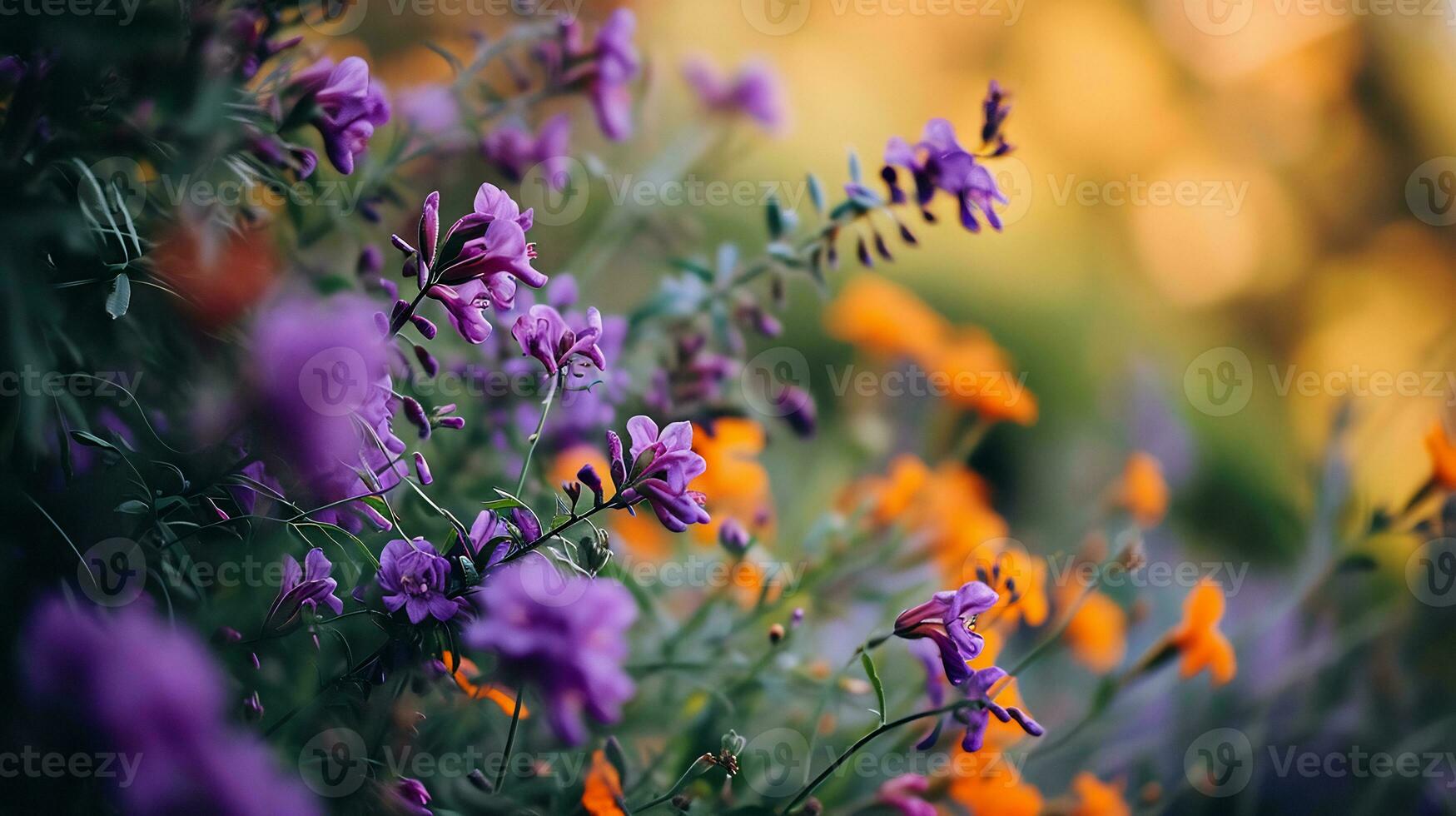 ai generado un borroso foto de púrpura y naranja flores