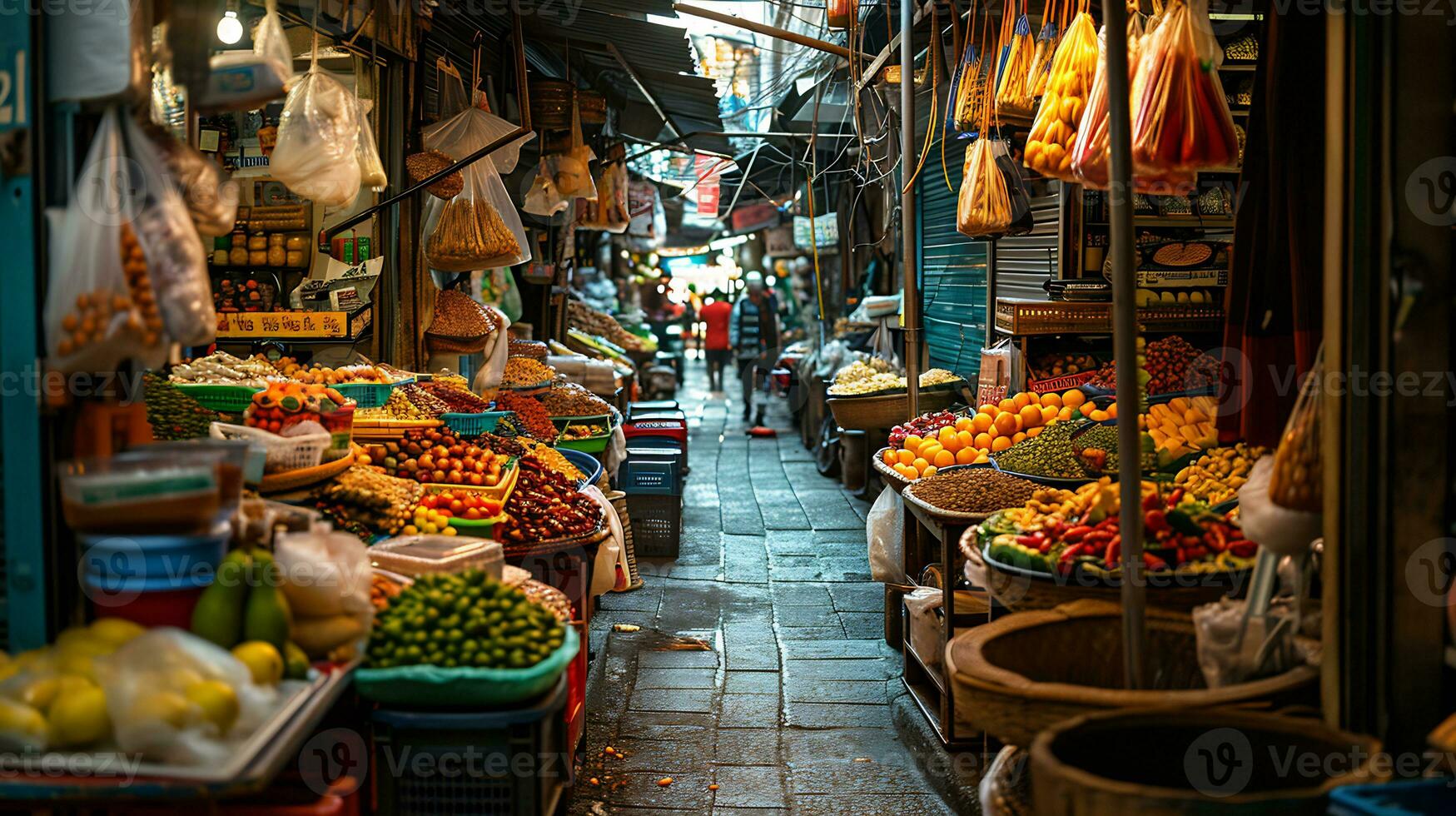 ai generado Disparo de tradicional mercado en asiático foto