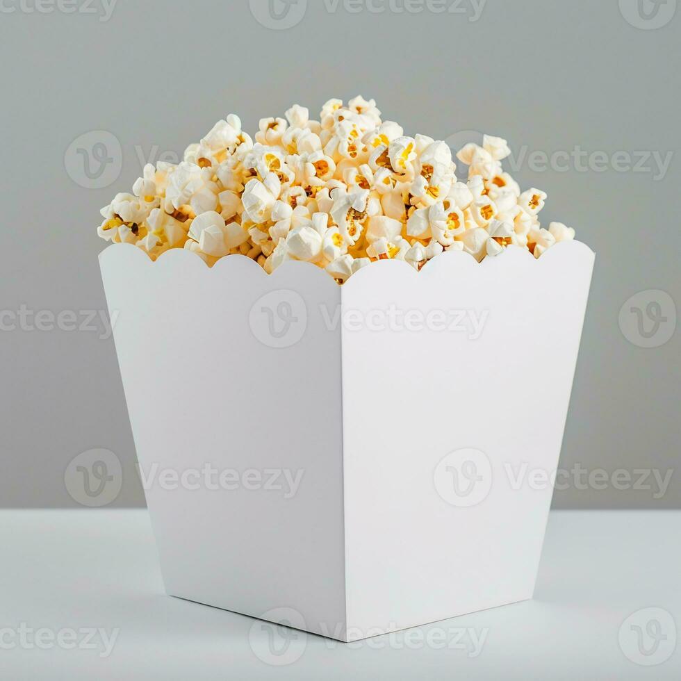 AI generated blank pop corn box mockup in plain white isolated background photo