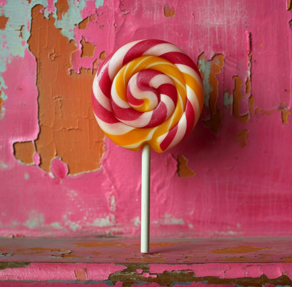 AI generated a lollipop on end with colorful candy on it photo
