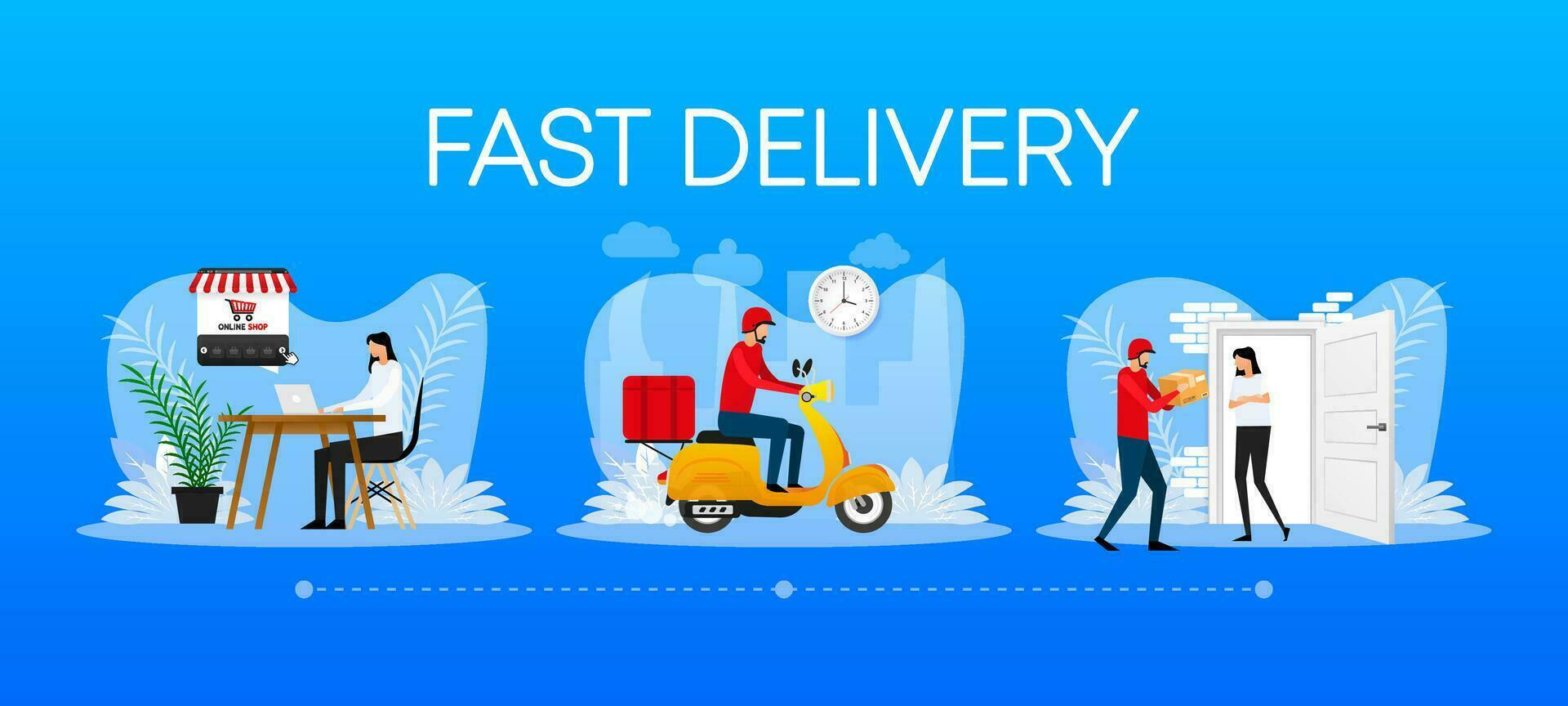 Fast delivery service badge. Fast time delivery order with stopwatch on white background. Vector illustration.