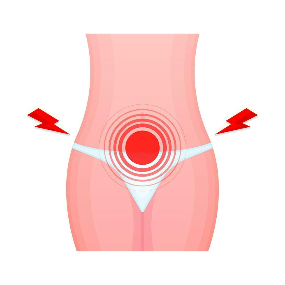 Abdominal pain, Diarrhea or constipation. Menstruation Symptom. Vector illustration.
