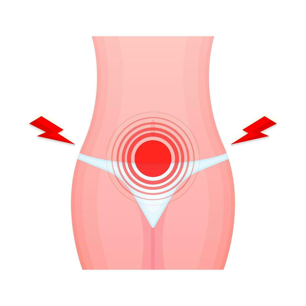 Abdominal pain, Diarrhea or constipation. Menstruation Symptom. Vector illustration.