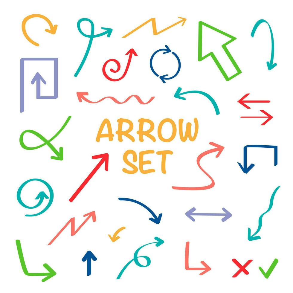 Isolated vector hand drawn arrows set on a white background
